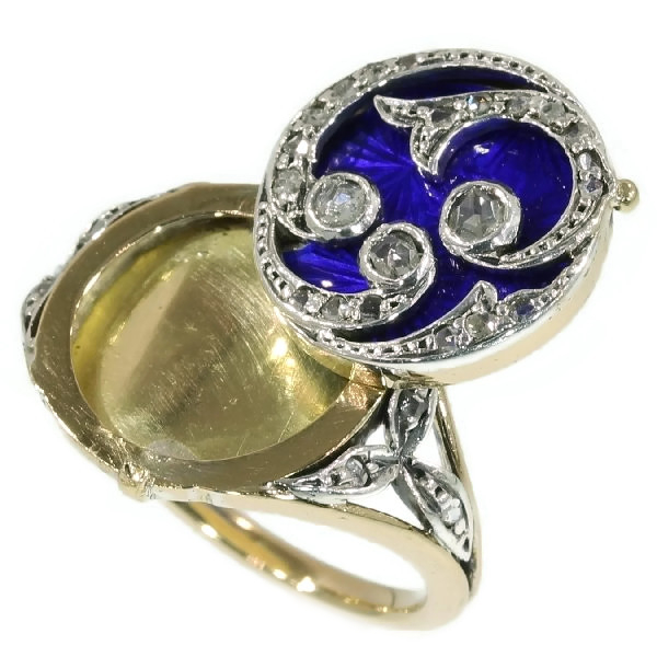 Victorian poison ring with blue enamel and rose cut diamonds with hidden place (image 11 of 18)